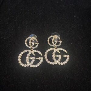 Gucci Gold and Silver Crystal Logo Earrings